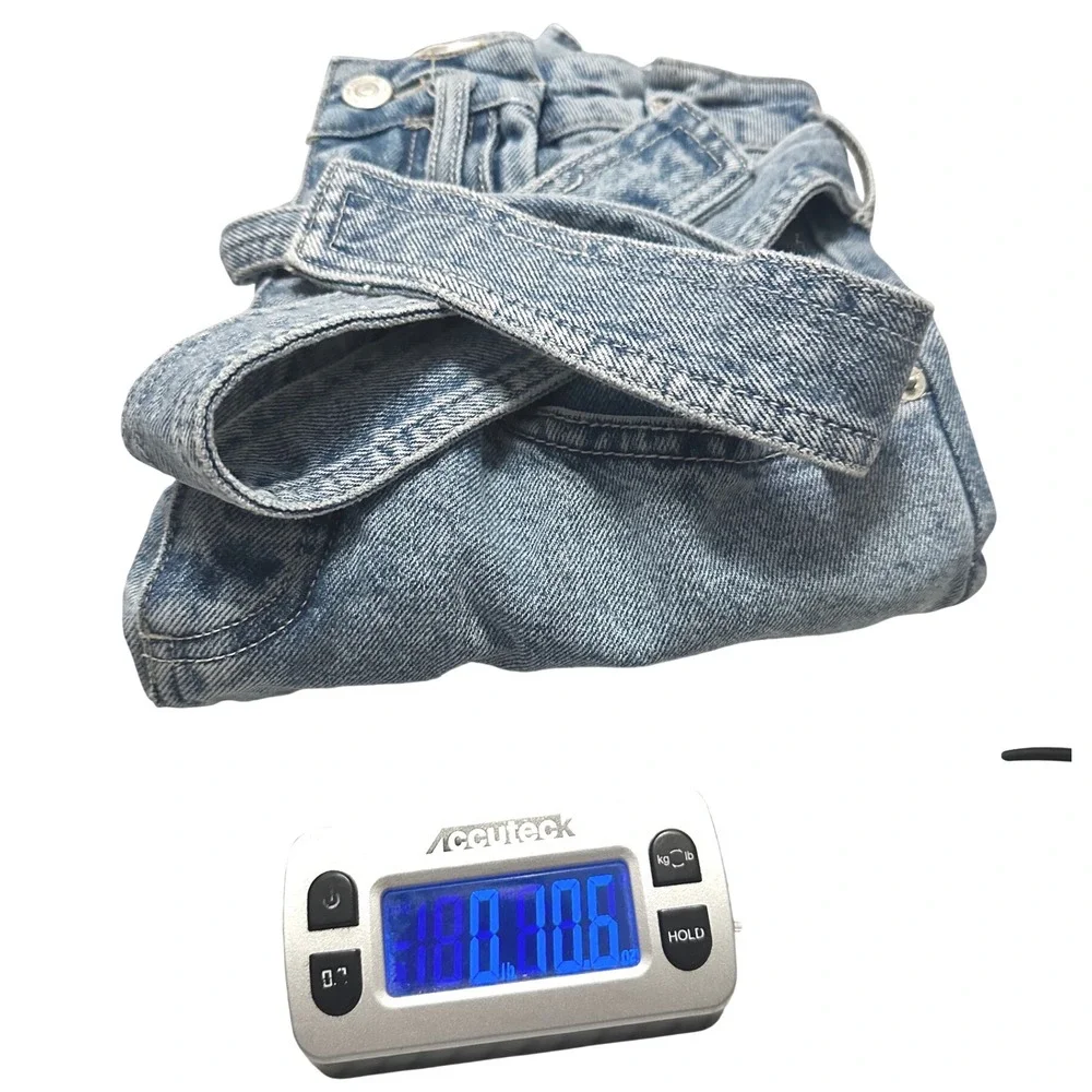 We‎ The Free East of Eden Paperbag Denim Mini Skirt Blue Raw Hem Women's 25 Boho